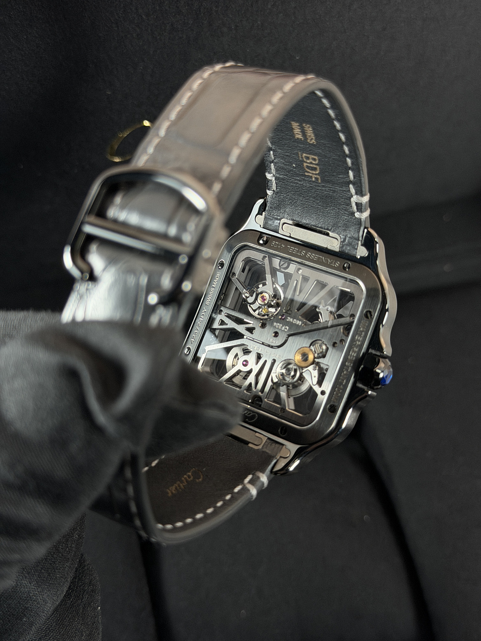 Часы Cartier  Santos De Cartier Skeleton Black ADLC Manufacture mechanical movement  WHSA0009