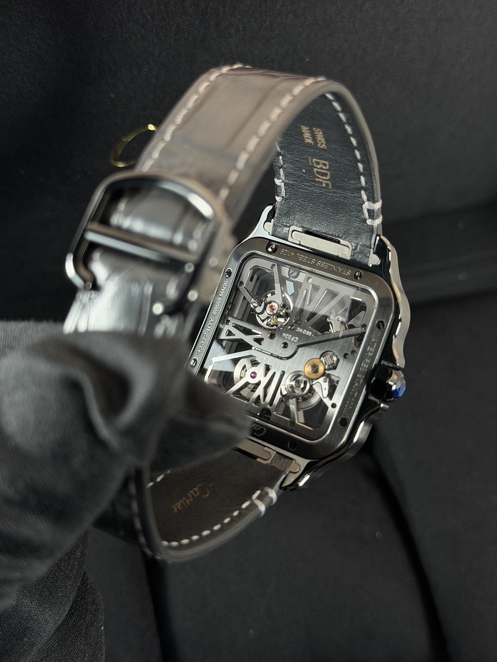 Часы Cartier  Santos De Cartier Skeleton Black ADLC Manufacture mechanical movement  WHSA0009