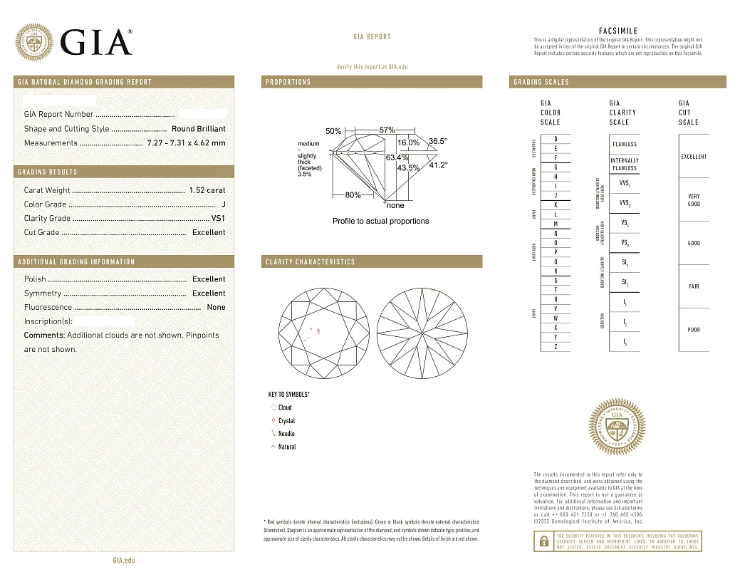 Украшение GIA  Серьги 1,52/1,52 ct. J/VS1 (3 Excellent) Round Diamonds   