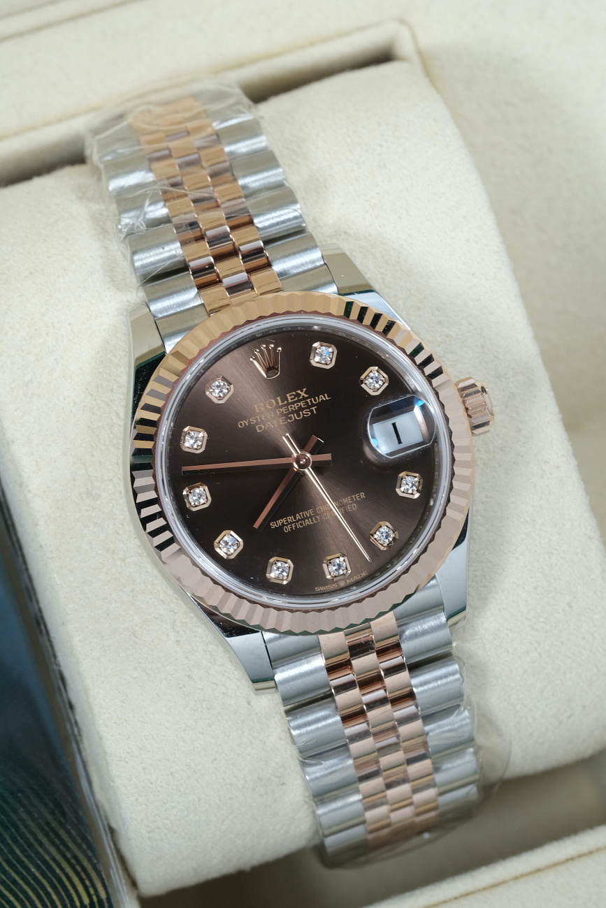 Часы Rolex  Lady-Datejust 28 Oystersteel And Everose Gold Chocolate Diamond-Set Dial  279171