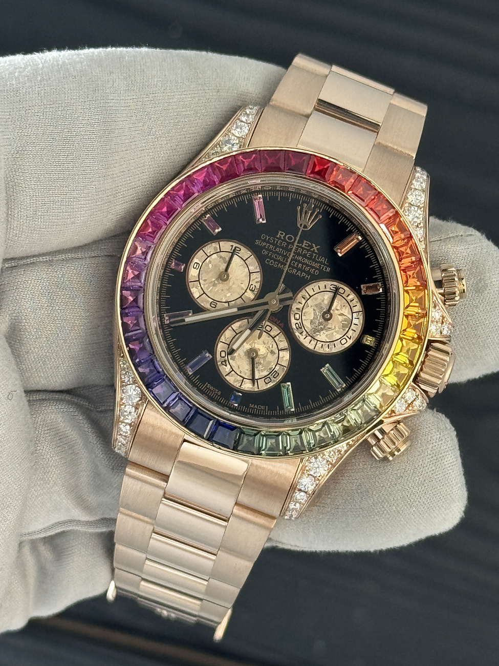 Часы Rolex  Тюнинг Oyster Perpetual Daytona Rose Gold Custom Rainbow  116505FIX (116595RBOW)