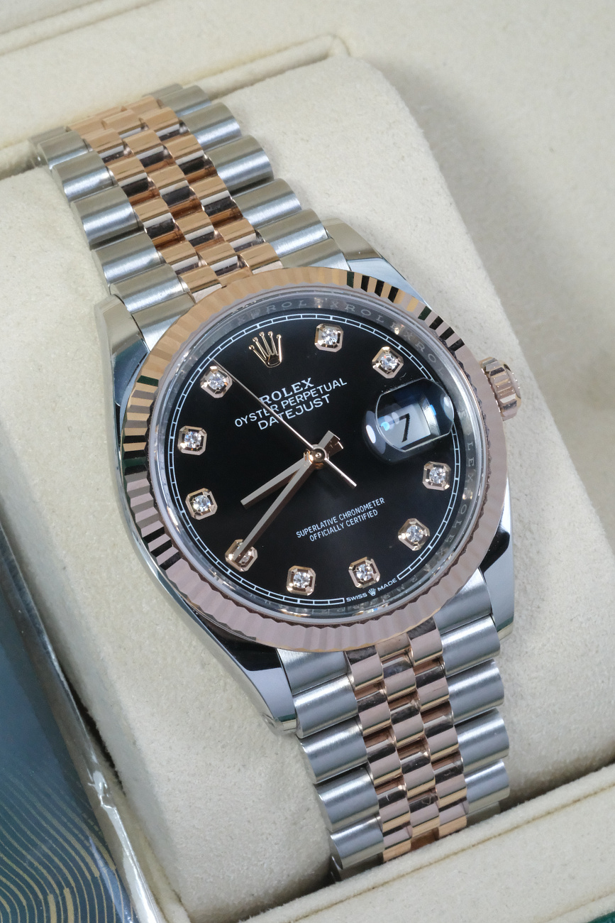 Часы Rolex  Datejust 36Mm Steel And Everose Gold Black Dial Diamonds-020  126231