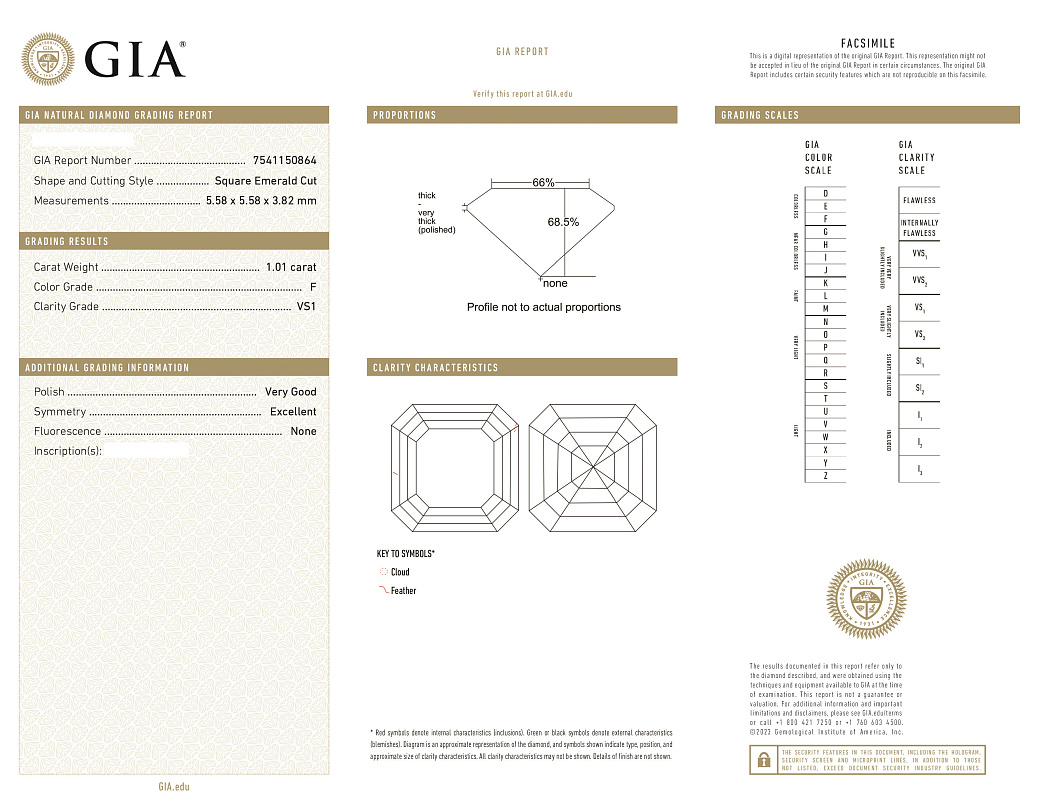 Украшение GIA  Серьги 1,01/1,02 ct. F/VS1 (Asscher cut)   
