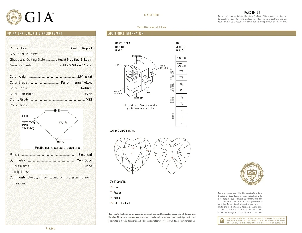 Украшение GIA  Кольцо 2,01 ct. Fancy Intense Yellow/VS2 (Heart Diamond)   
