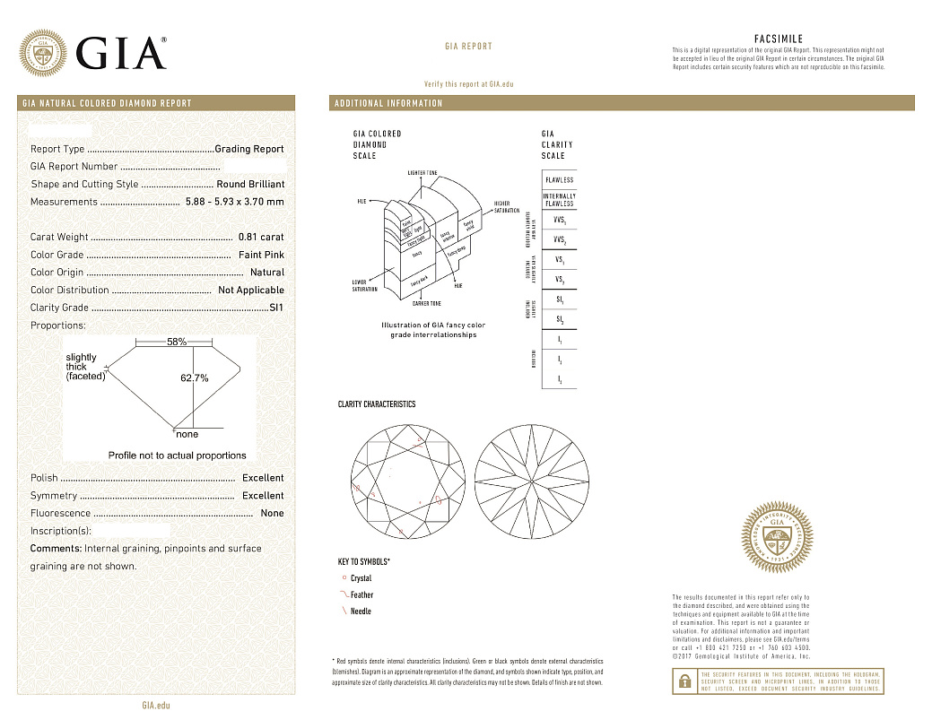 Украшение GIA  Серьги 0,80/0,81 ct. Faint Pink/VS2-Si1 (Round Diamonds)   