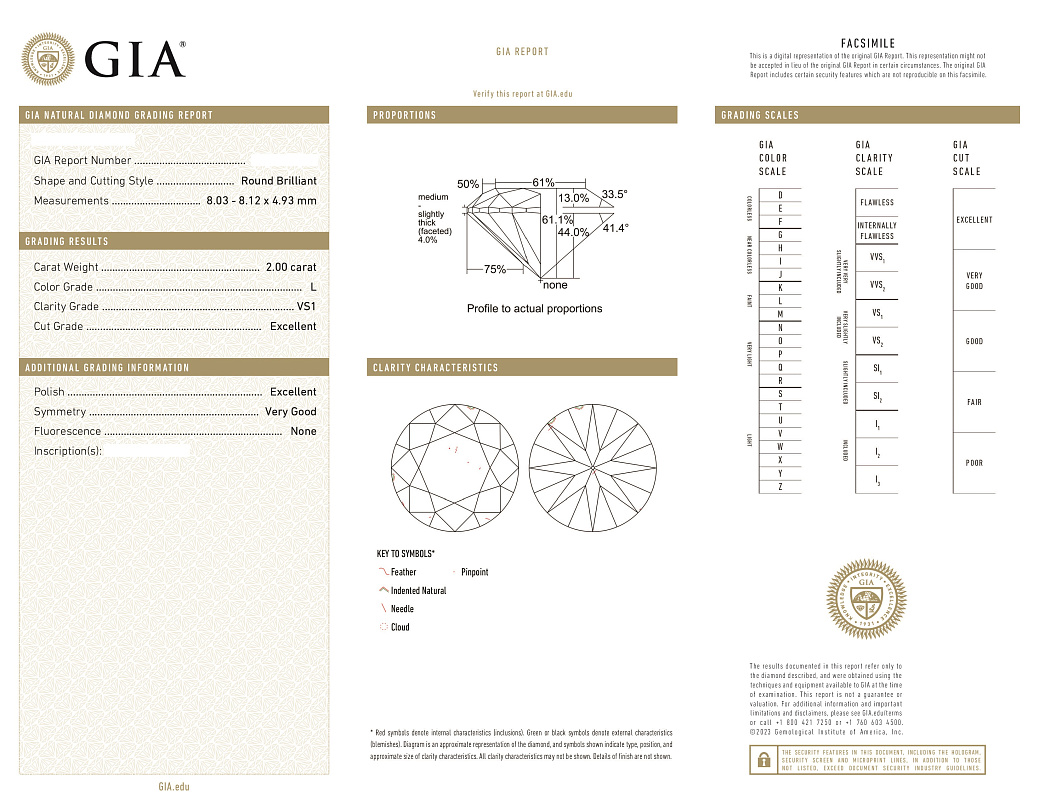Украшение GIA  Серьги 2,00/2,00 ct. L/VS1 (3 Excellent) Round Diamonds   