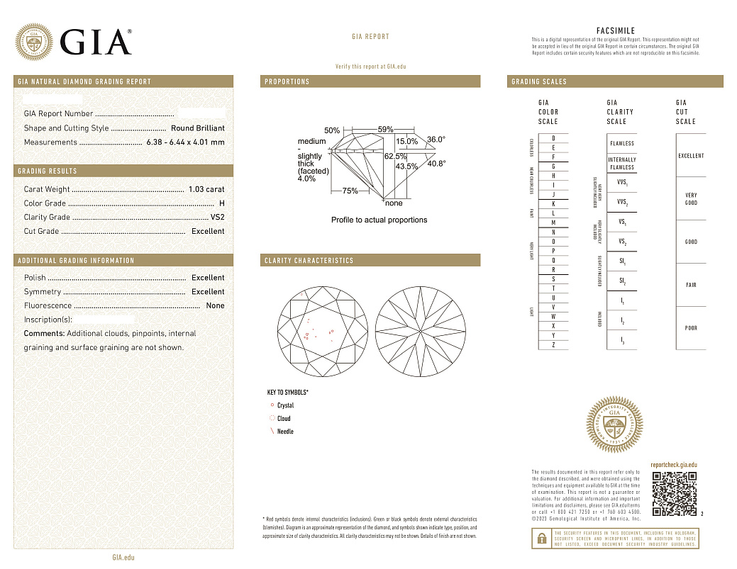 Украшение NO NAME  Серьги 1,03/1,03 Ct. H/Vs2 (3 Excellent)   