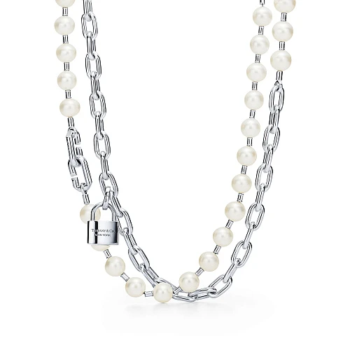 Украшение Tiffany & Co  Hardwear Pearl Lock Necklace In Silver, 9-10 Mm  64047868 