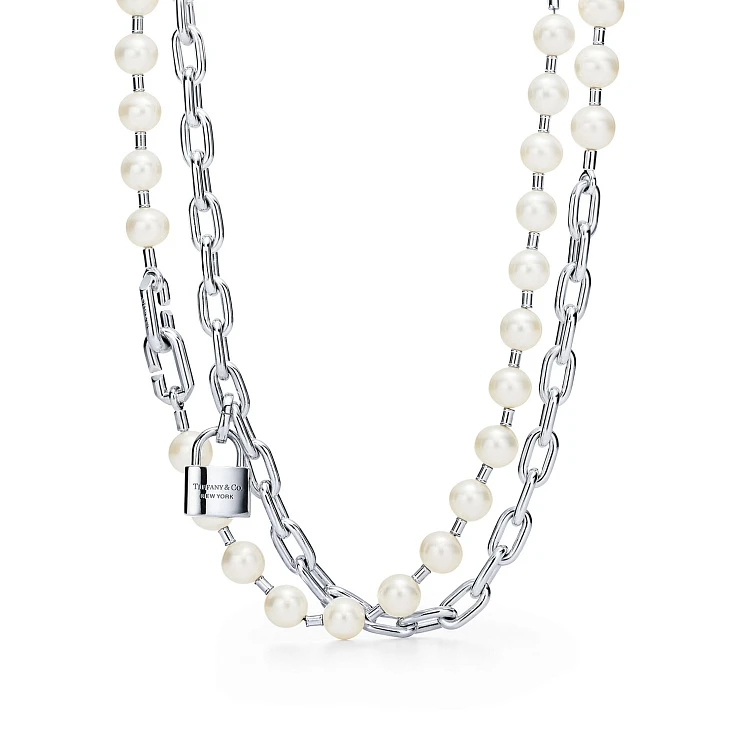 Украшение Tiffany &amp; Co  Hardwear Pearl Lock Necklace In Silver, 9-10 Mm  64047868 
