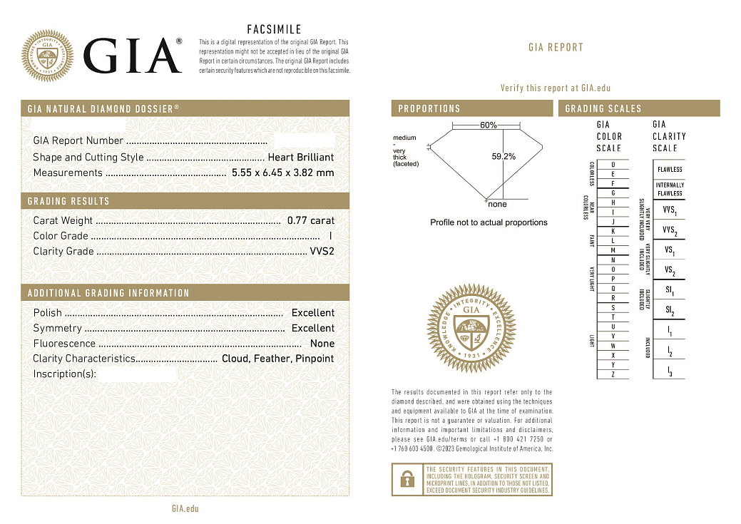 Украшение GIA  СЕРЬГИ 0,77/0,77 ct. I/VVS2-VS1 "Heart Diamonds"   