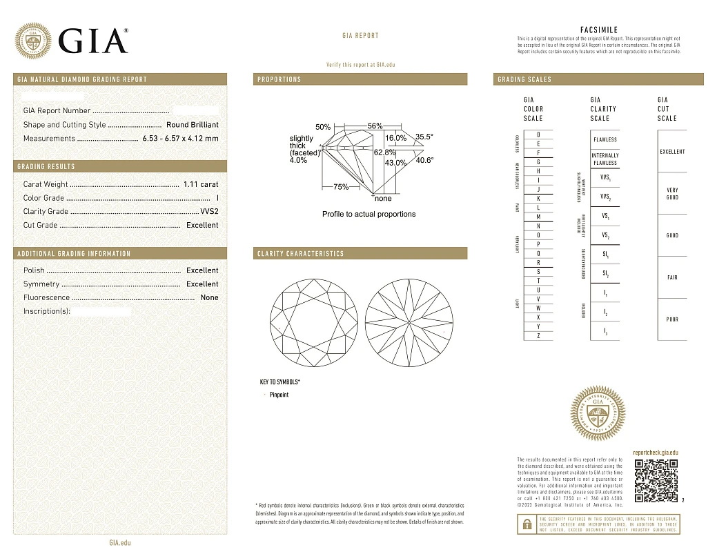 Украшение GIA  Серьги 1,10/1,11 ct. I/VVS2 (3 Excellent)   