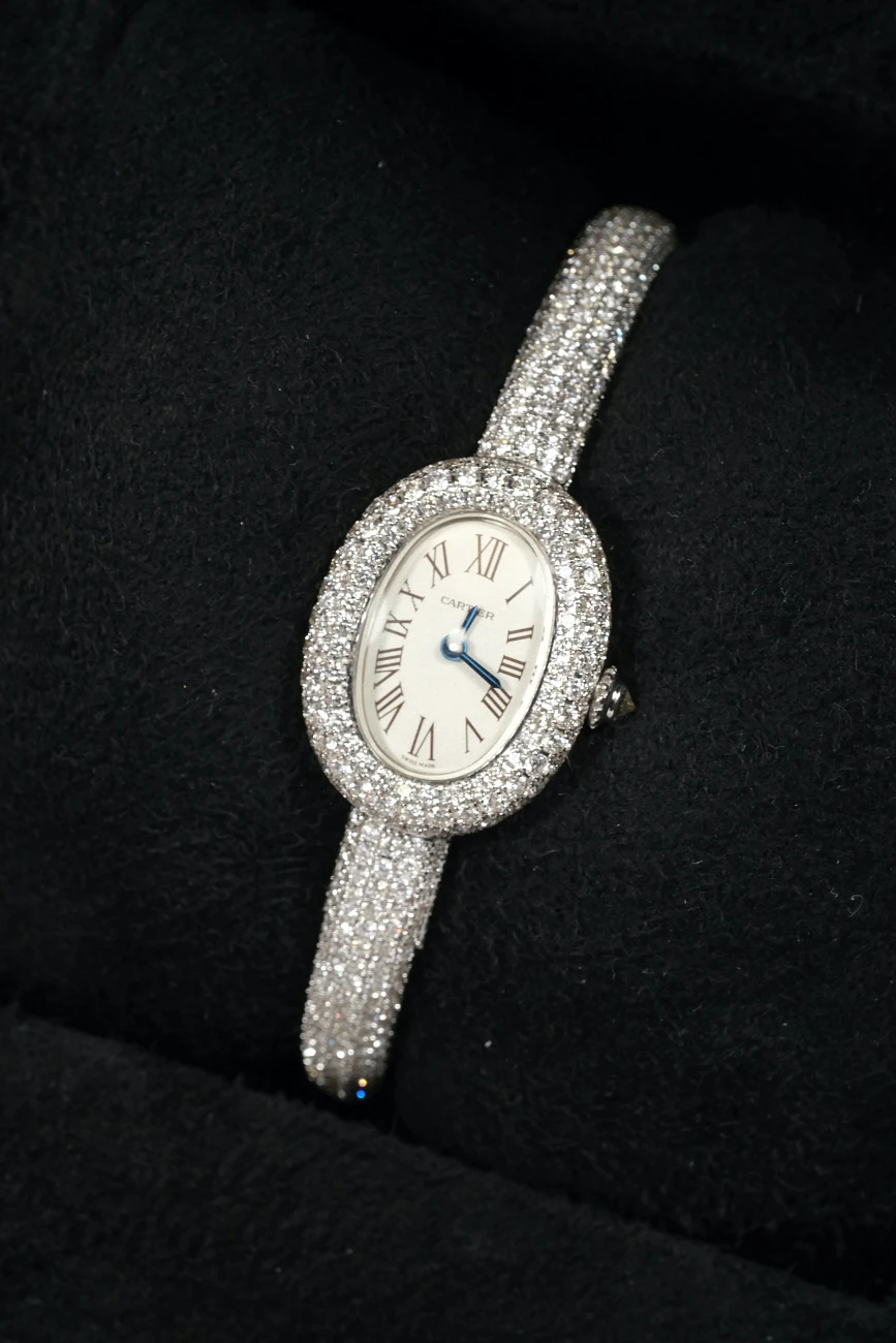 Часы Cartier  Custom Baignoire Full Diamonds Pave Size 16 White Gold  HPI01607