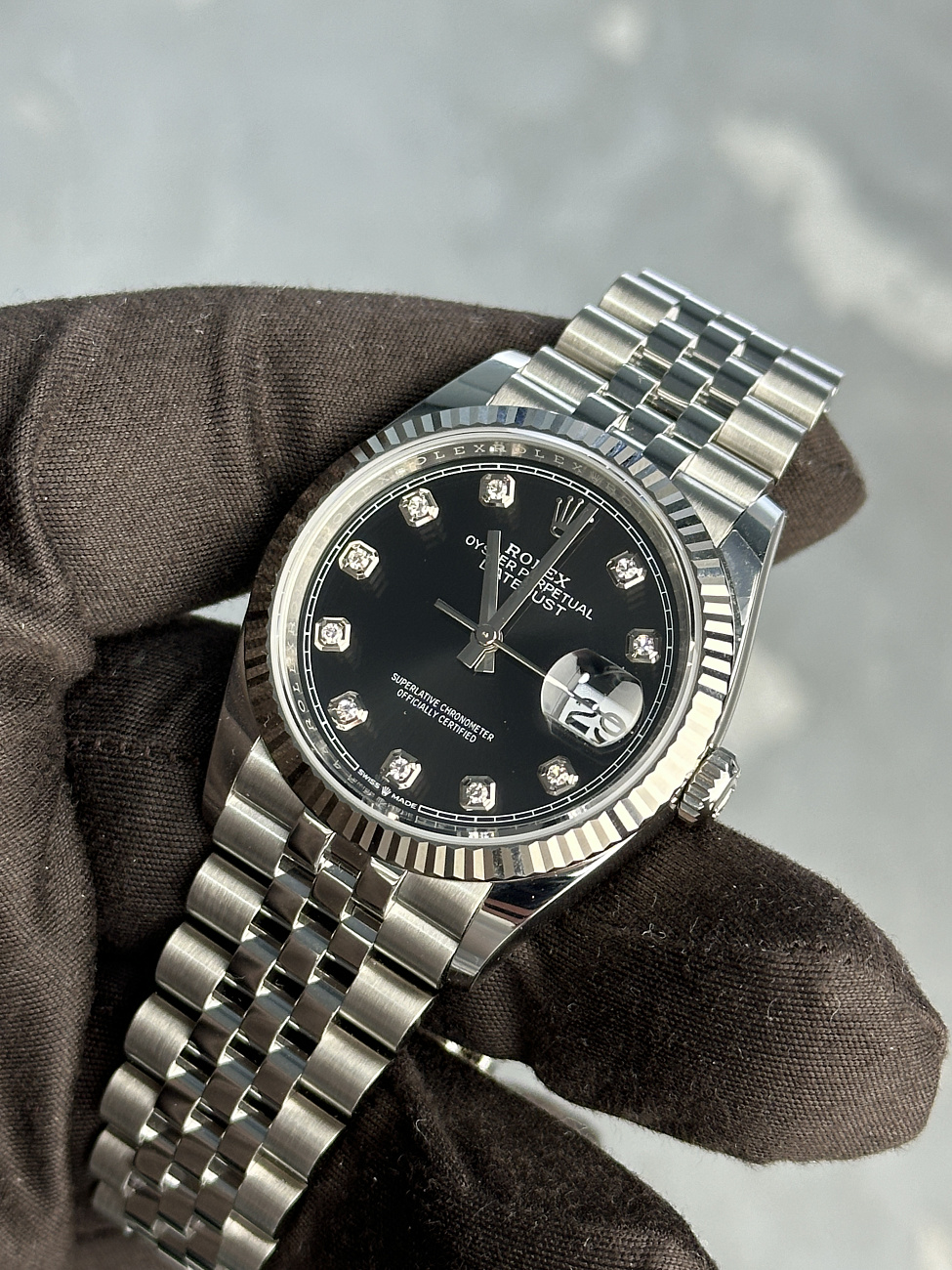 Часы Rolex  Datejust 36Mm Steel & White Gold Black Dial Diamonds  126234G