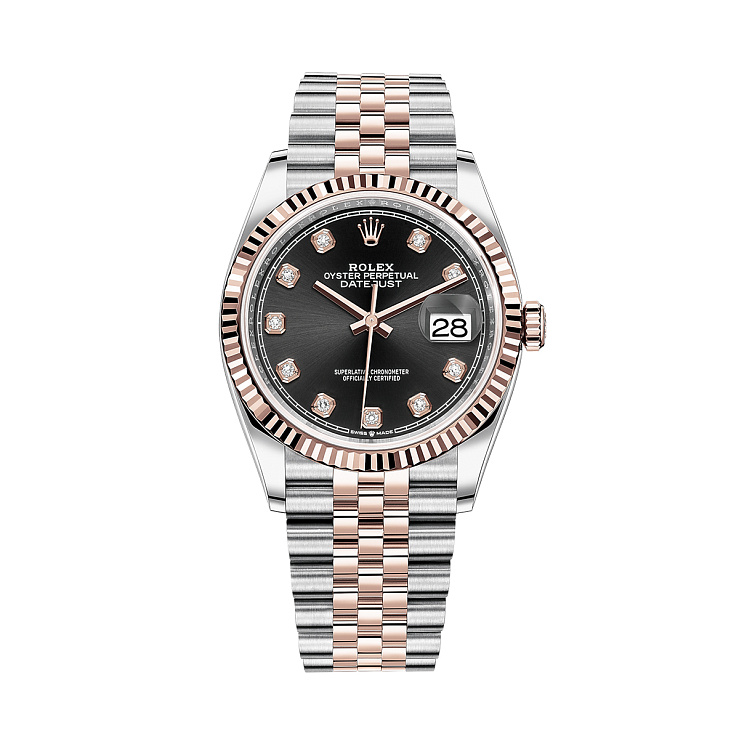 Часы Rolex  Datejust 36Mm Steel And Everose Gold Black Dial Diamonds  126231