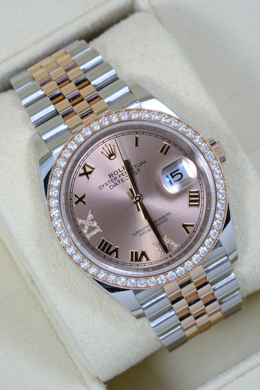 Часы Rolex  Oyster Perpetual Datejust 36 Mm Everose Rolesor Diamonds Pink Dial  126281RBR
