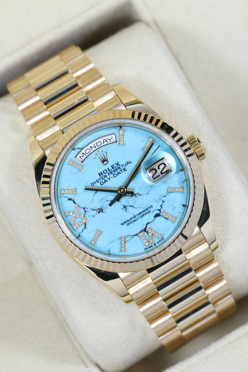 Часы Rolex  Day-Date 36Mm Yellow Gold Turquoise Dial  128238