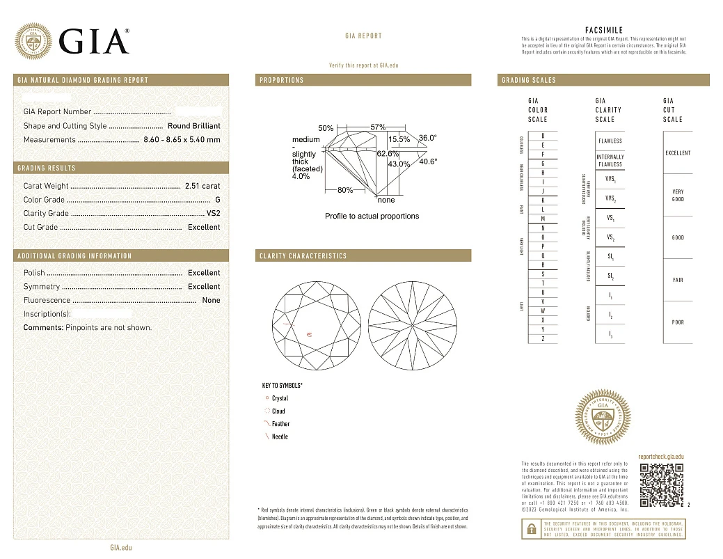 Украшение GIA  Серьги 2,50/2,51 Ct. G/Vs2 (3 Excellent)   