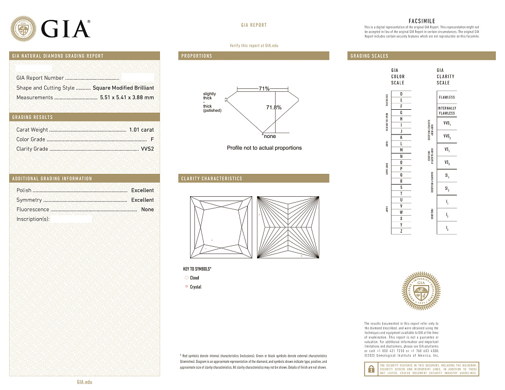 Украшение GIA  Серьги с бриллиантами "Princess Cut"   