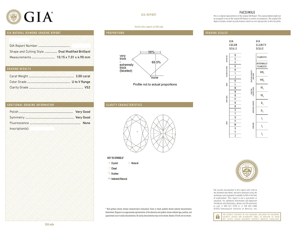 Украшение GIA  Кольцо с бриллиантом 3,00 ct. U to V Range/VS2   