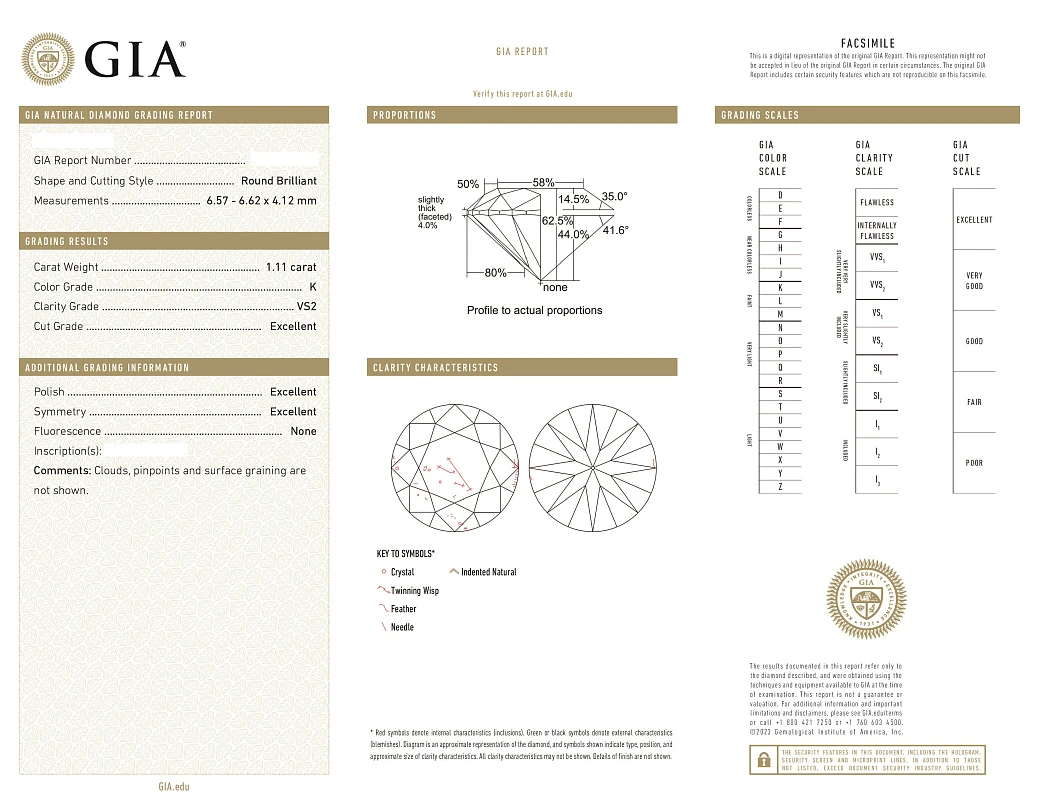 Украшение GIA  Серьги 1,11/1,11 ct. K/VS2 (3 Excellent) Round Diamonds   