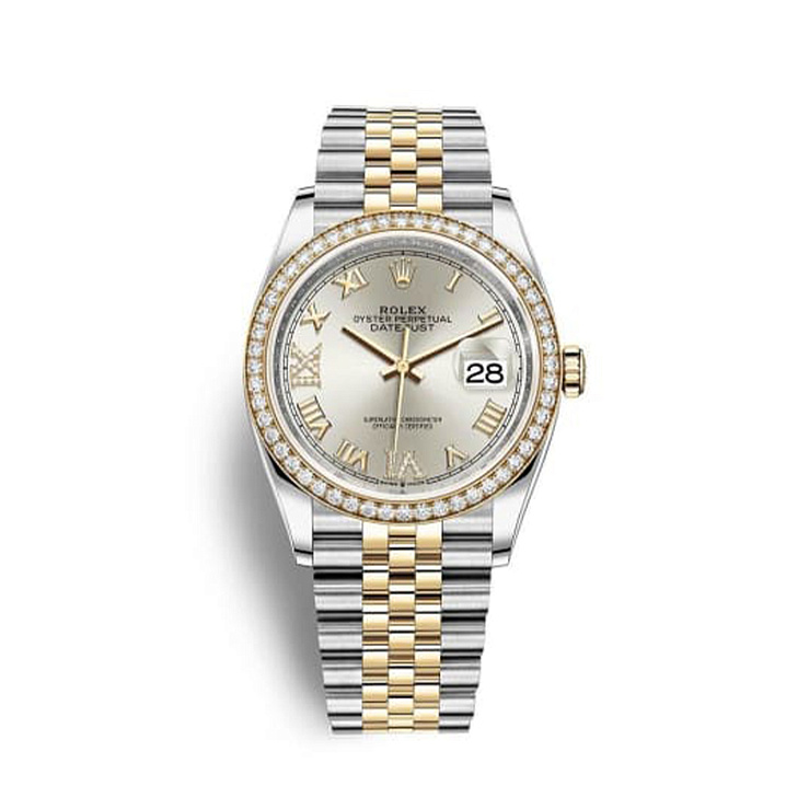 Часы Rolex  Datejust 36Mm Diamond Bezel Silver Roman Dial Steel And Yellow Gold  126283RBR