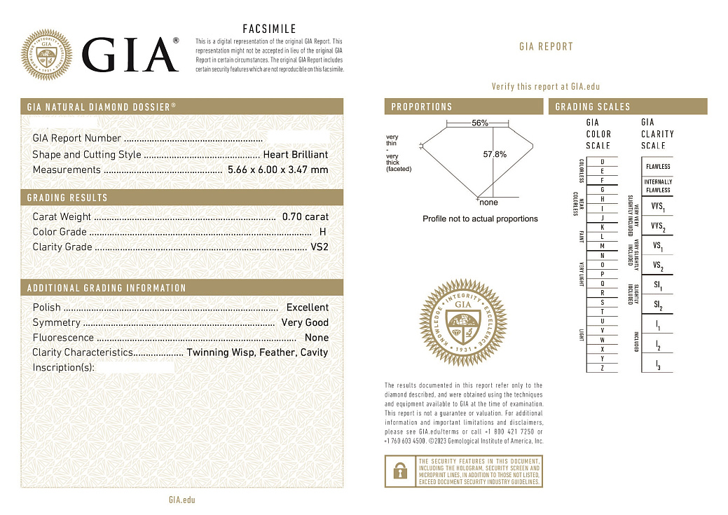 Украшение GIA  СЕРЬГИ 0,70/0,70 ct. H/VS2 "Heart Diamonds"   
