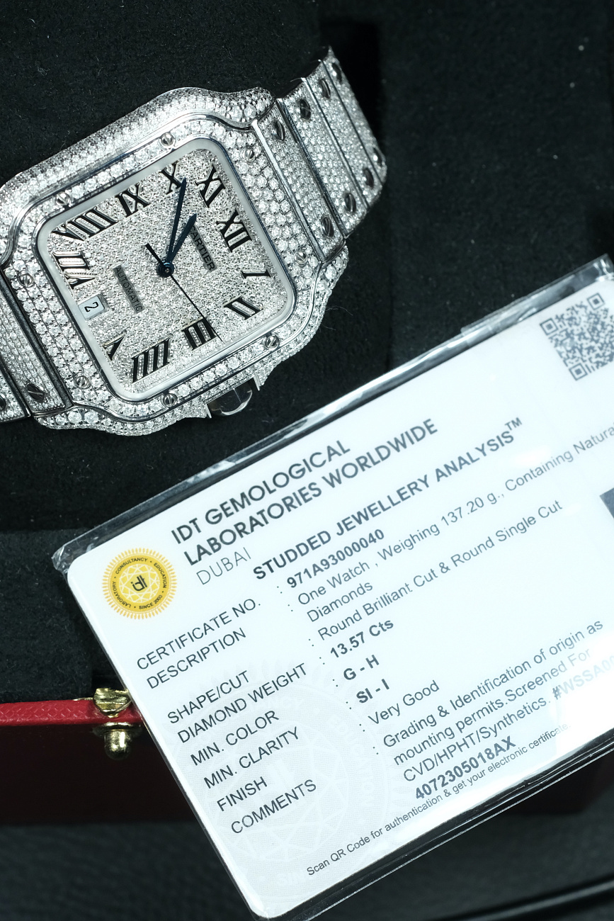 Часы Cartier  Santos De Cartier Custom Full Pave Diamond  WSSA0018