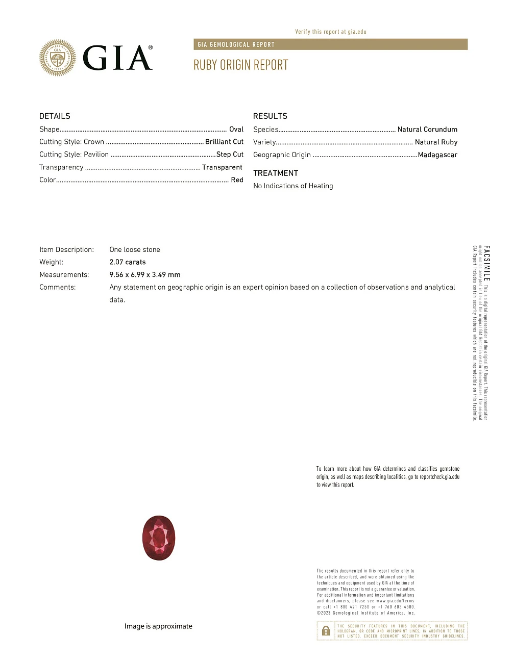 Украшение GIA  Кольцо с рубином 2,07 ct. "Pigeon Blood"   