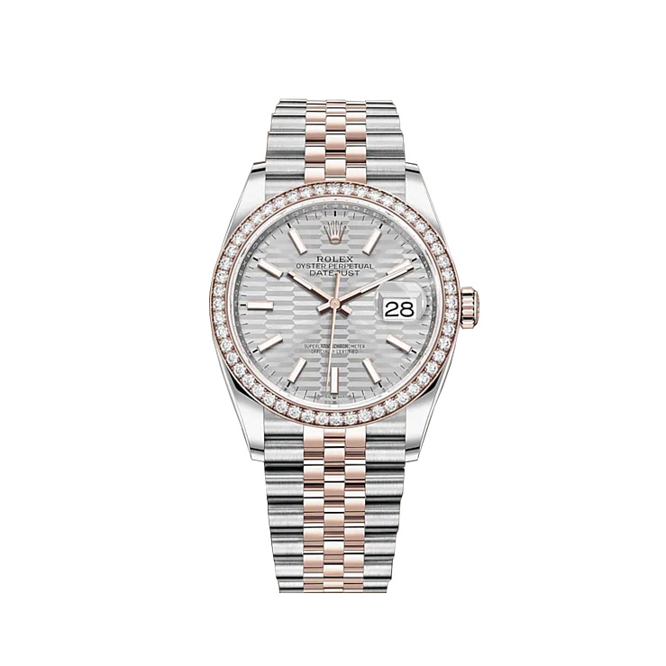 Часы Rolex  Datejust 36 Rose Gold/Steel Silver Fluted Motif Dial Diamond Bezel Jubilee Bracelet  126281RBR