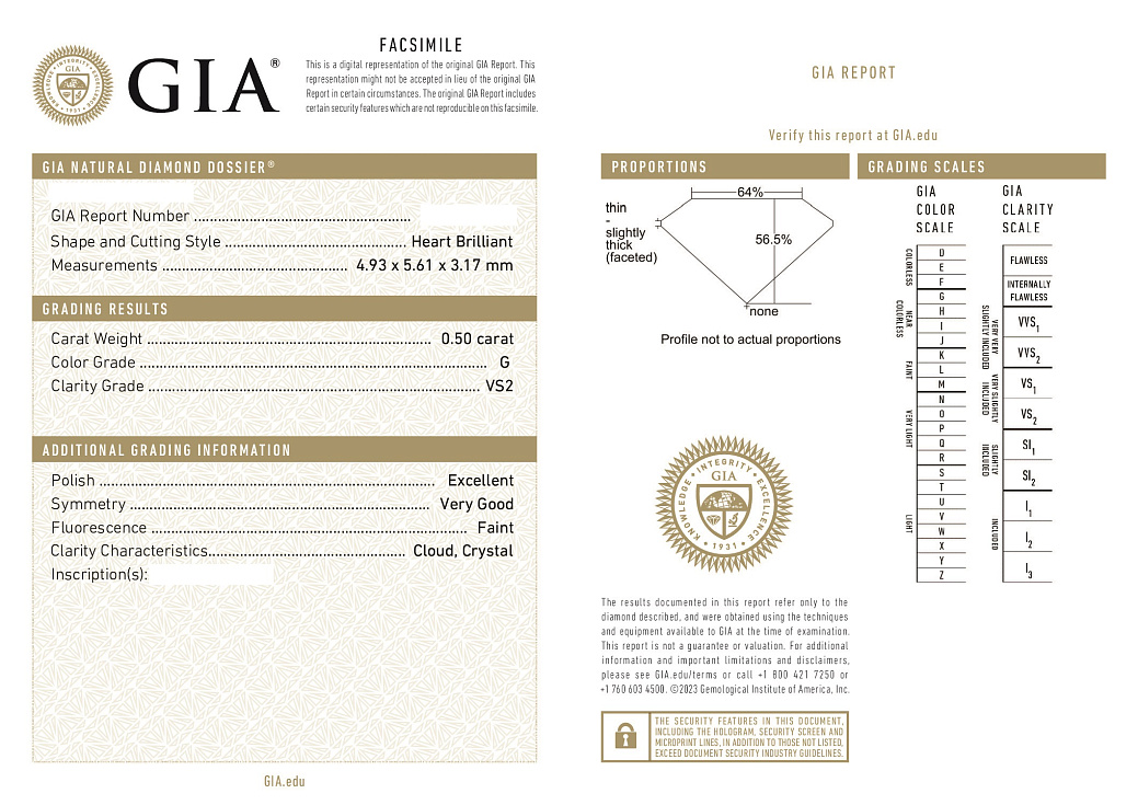 Украшение GIA  СЕРЬГИ 0,50/0,53 ct. G/VS &quot;Heart Diamonds&quot;   