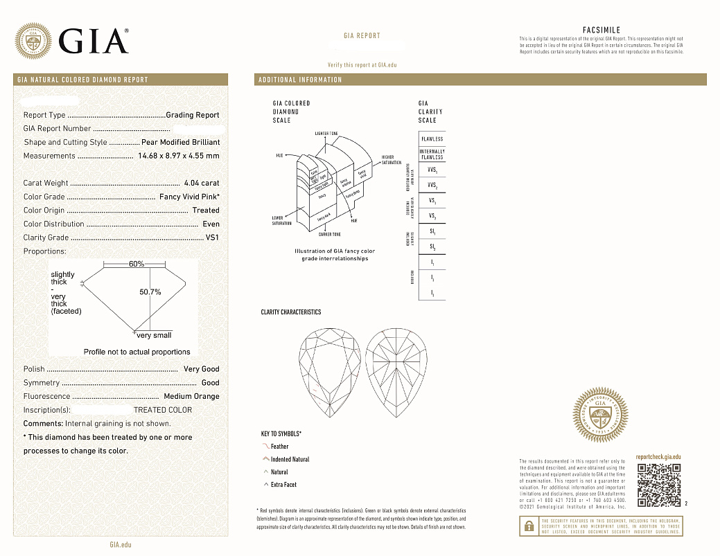 Украшение NO NAME  Кольцо С Бриллиантом 4,04 Ct. Fancy Vivid Pink (Treated)/Vs1   