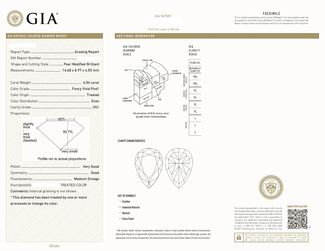 Украшение GIA  Кольцо С Бриллиантом 4,04 Ct. Fancy Vivid Pink (Treated)/Vs1   