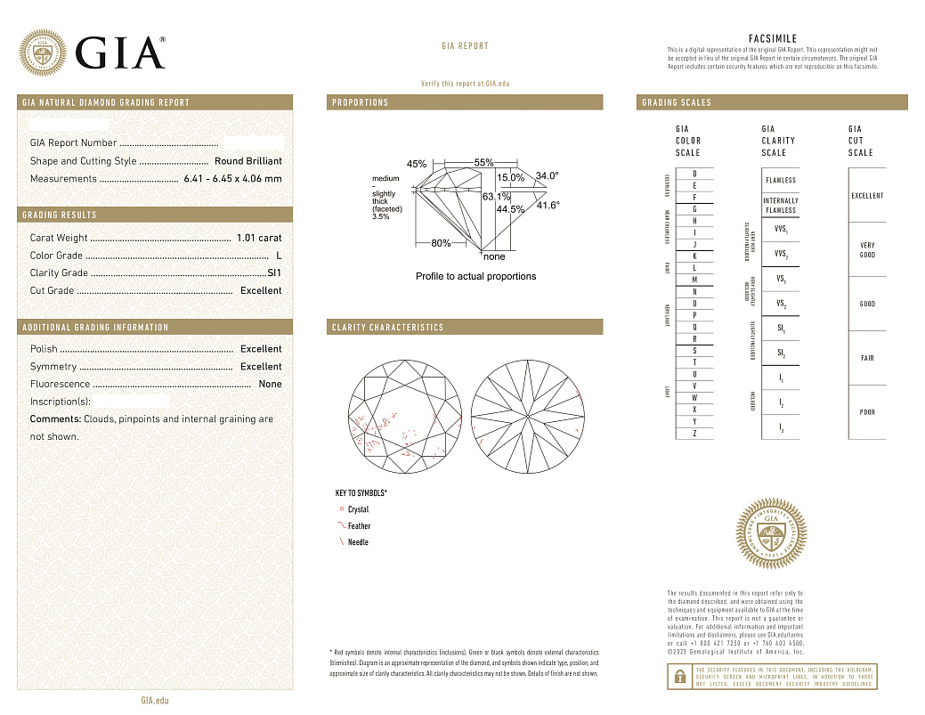 Украшение GIA  Серьги 1,01/1,01 ct. L/Si1 (3 excellent) Round Diamonds   