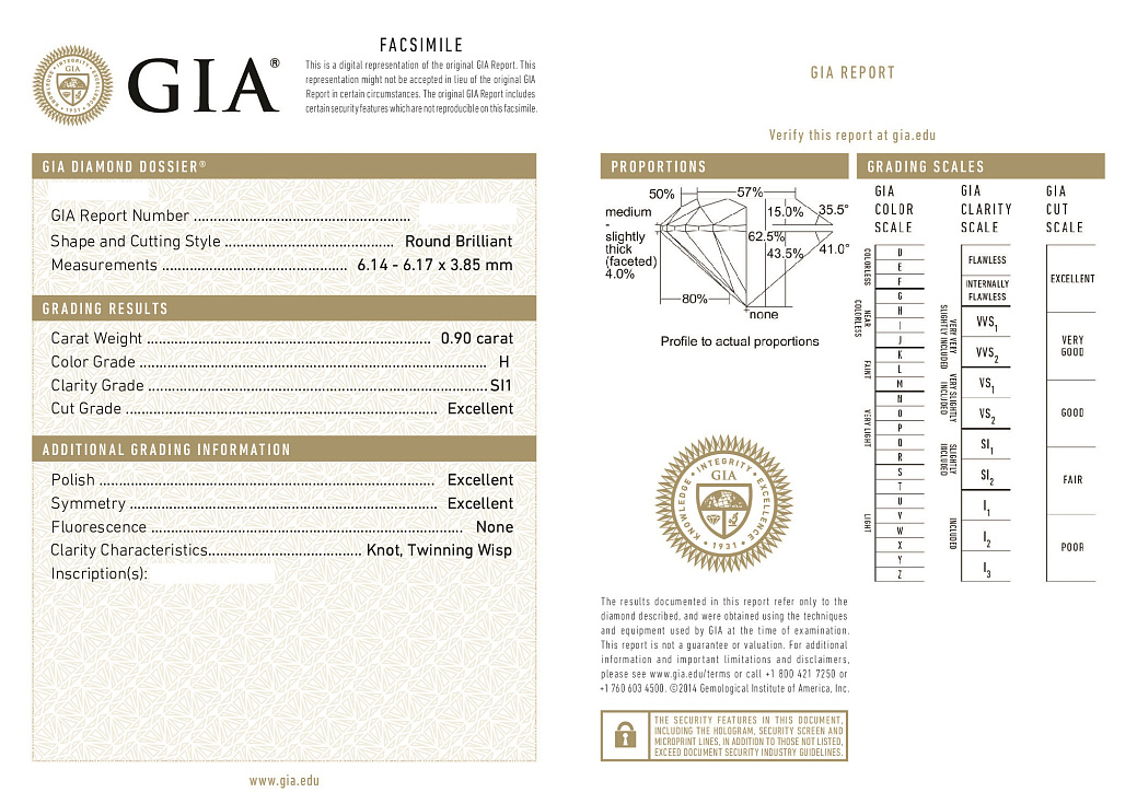 Украшение GIA  Серьги 0,90/0,92 ct. H/Si1 (Round Diamonds)   