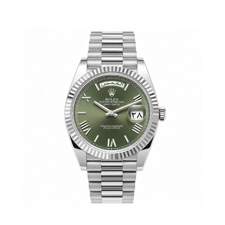 Часы Rolex  Oyster Perpetual White Gold Day-Date Olive Dial Arabic Date  228239