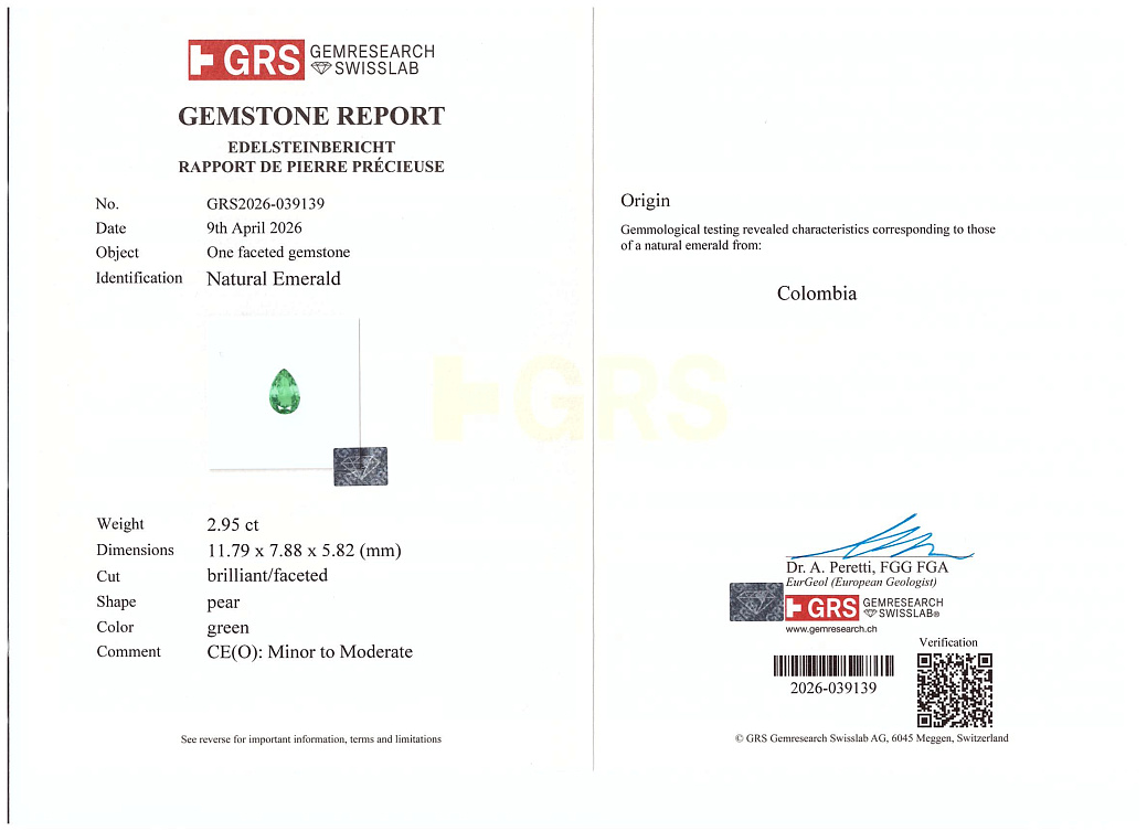 Украшение GRS GemResearch Swisslab  кольцо с изумрудом 2,95 ct. (Colombia)   