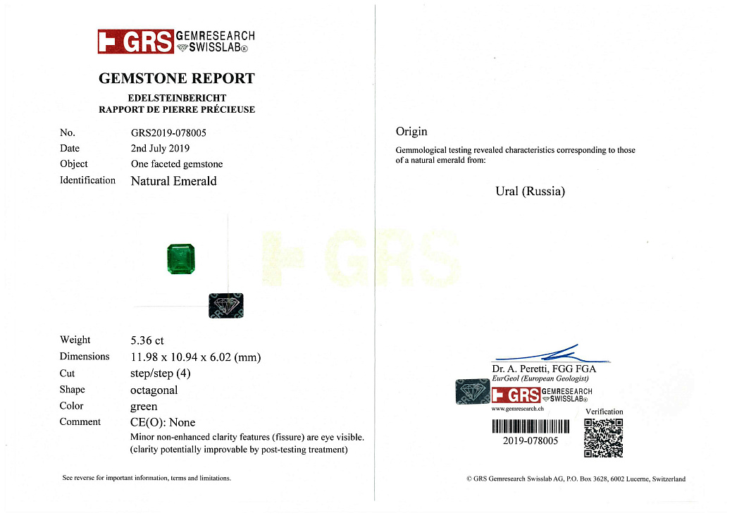 Украшение GIA  Кольцо С Изумрудом 5,36 Ct.   