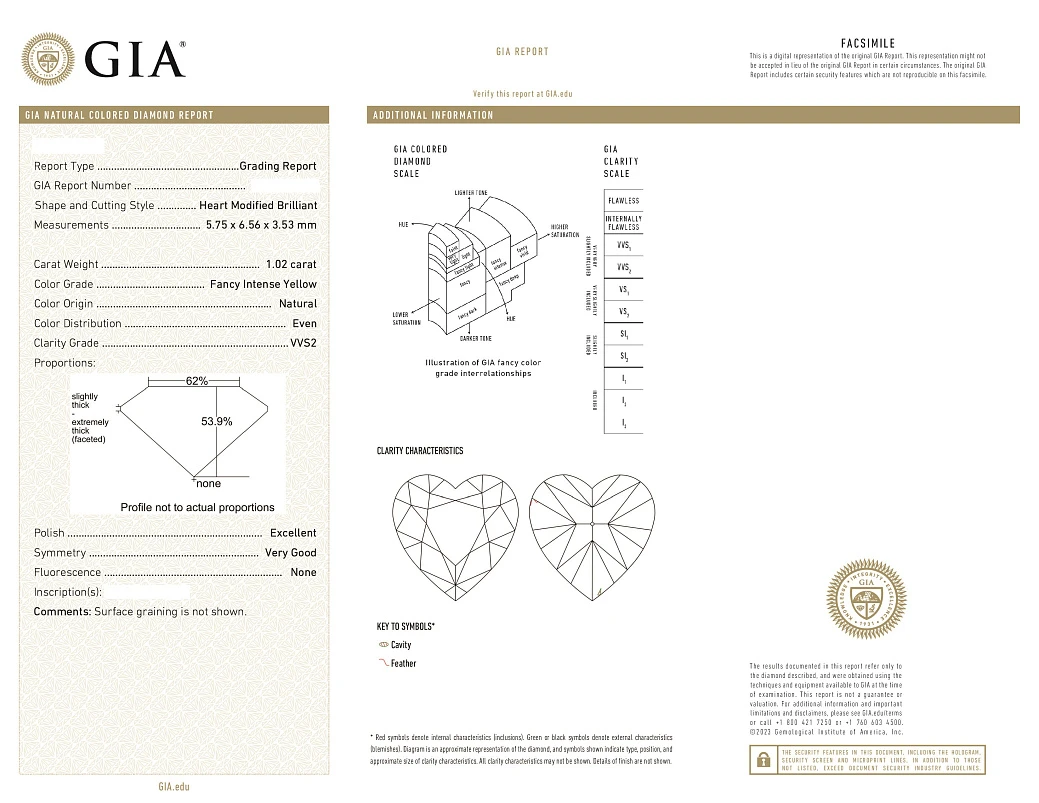 Украшение GIA  Серьги 1,01/1,02 ct. Fancy Intense Yellow/VVS2-VS1 Heart Diamonds   