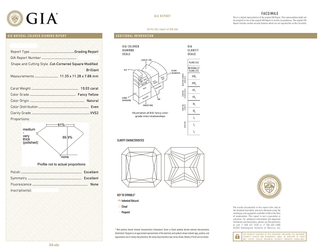 Украшение GIA  Кольцо с бриллиантом 10,03 ct. Fancy Yellow/VVS2   