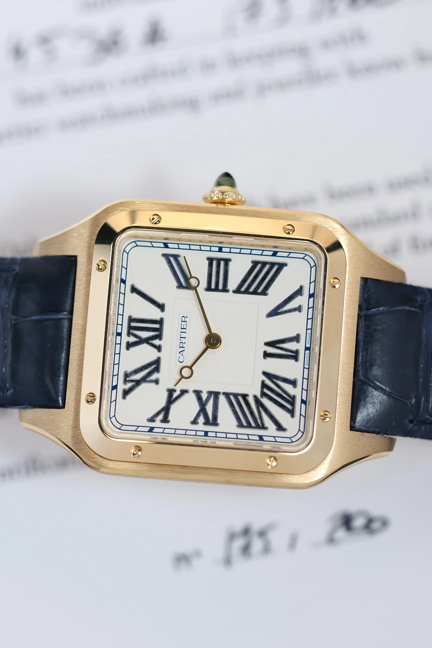 Часы Cartier  SANTOS-DUMONT  Limited Edition XL Model Yellow Gold Blue Roman Numerals  WGSA0084