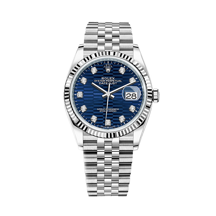 Часы Rolex  Datejust 36Mm Steel & White Gold Blue Fluted Motif And Dimonds Dial  126234