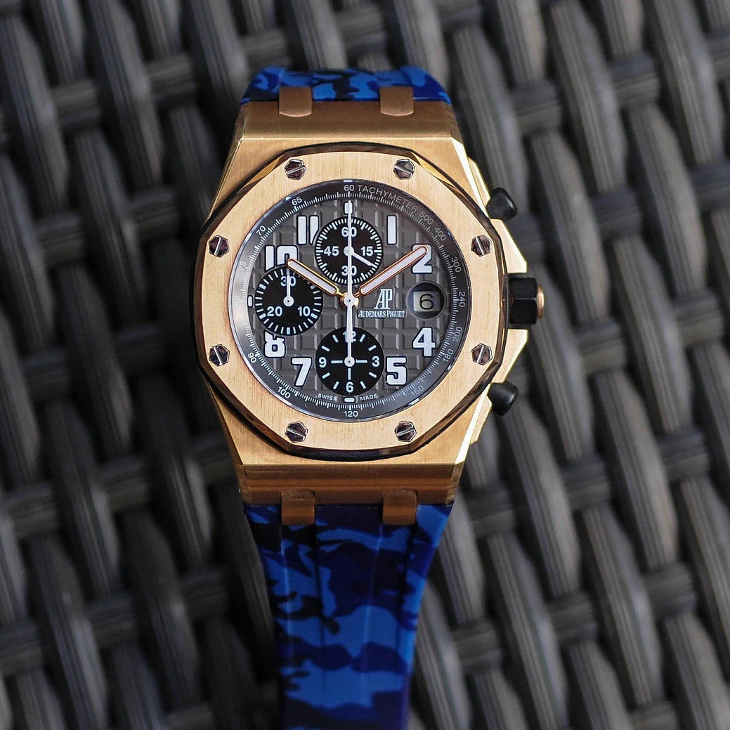 Часовой ремешок Audemars Piguet  Ремешок Для Часов Blue Camo Ap Royal Oak Offshore 42Mm Strap  