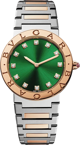 Заказать Bvlgari  18K Rose Gold And Steel 33Mm Bb Green Diamond Dot Dial Ladies Watch  103202