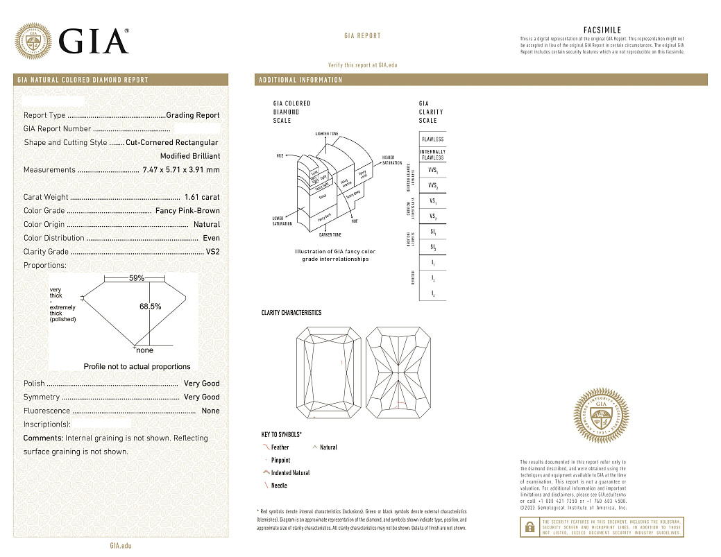 Украшение GIA  Кольцо с бриллиантом 1,61 ct. Fancy Pink-Brown/VS2   