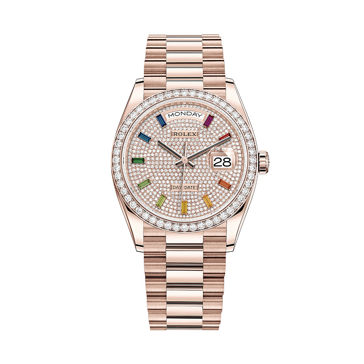Часы Rolex  Day-Date 36 Mm Everose Gold Rainbow Dial Diamond Bezel  128345RBR
