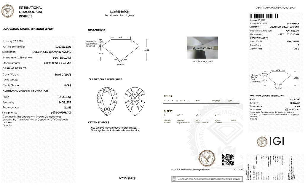 Украшение No Name  Кольцо 10,04 ct. F/VVS2 Laboratory Grown Diamond   