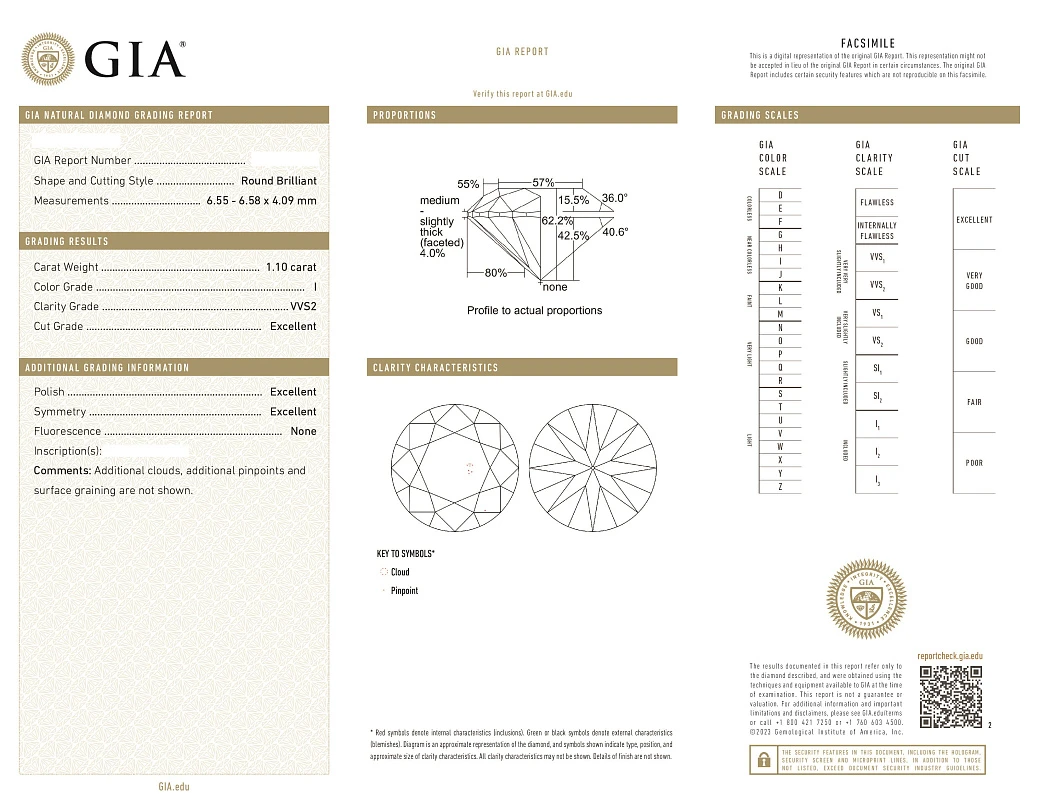 Украшение GIA  Серьги 1,10/1,11 ct. I/VVS2 (3 Excellent)   