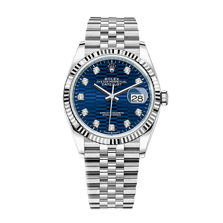 Часы Rolex  Datejust 36Mm Steel & White Gold Blue Fluted Motif Dimonds Dial  126234