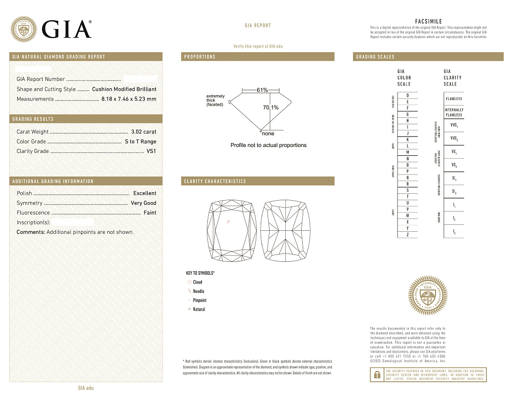 Украшение NO NAME  Кольцо 3,02 ct. S to T Range/Vs1 &quot;Cushion Diamond&quot;   