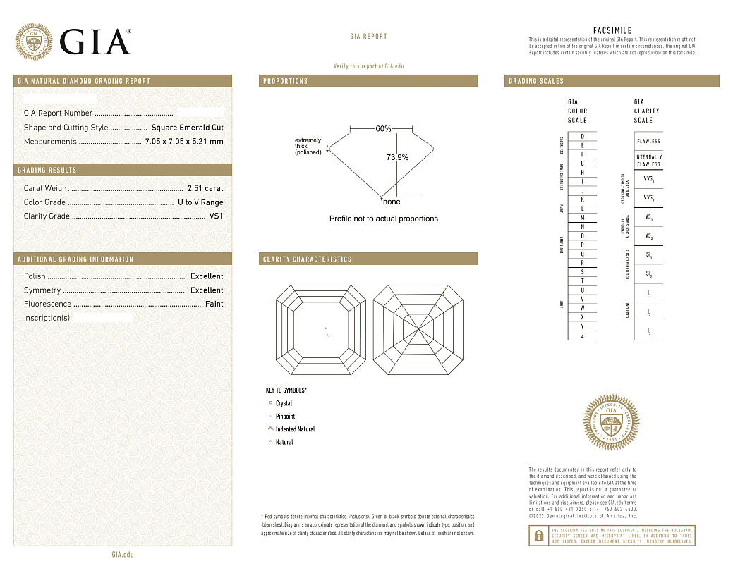 Украшение GIA  Серьги 2,51/2,51 ct. U to V/VS1 (Asscher cut)   